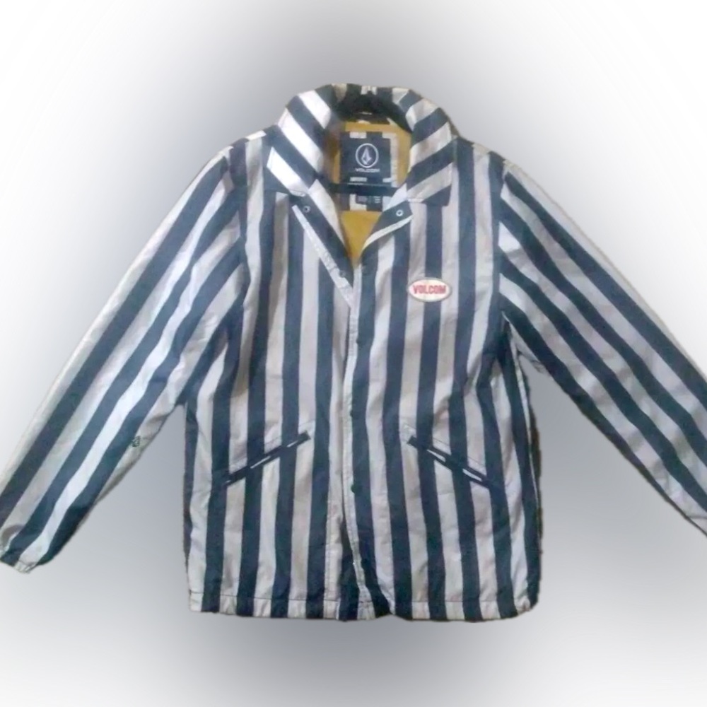 VOLCOM BREWS COACH JACKET - MEN'S MEDIUM - Black & White Striped